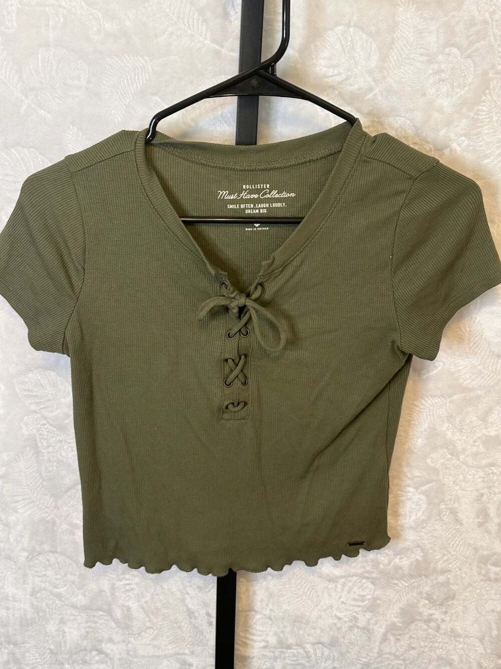 Hollister Must Have Collection Ribbed Lace-Up Crop Top Olive Green Size XS